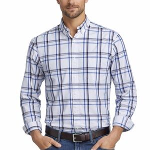 Men’s Blue White Plaid Button Down Shirt Long Sleeve Casual Business Dress